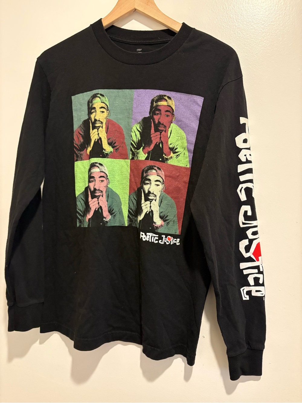Poetic Justice Long Sleeve Graphic Tee Black 2Pac Hip Hop Size M